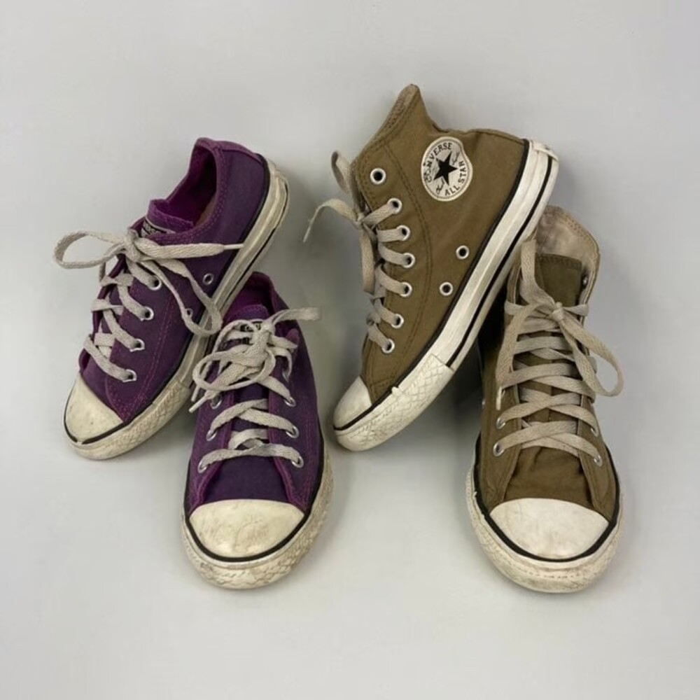 Youth 1 2 Converse Sneakers Kids Bundle 90s Grunge Purple Green High Top Lot